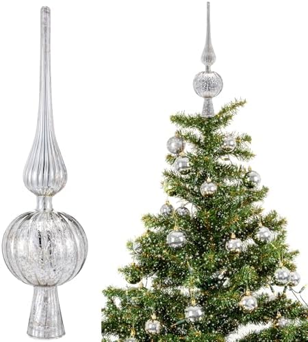 Gejoy 12" Mercury Glass Christmas Tree Topper,Classic,Sliver by Unknown