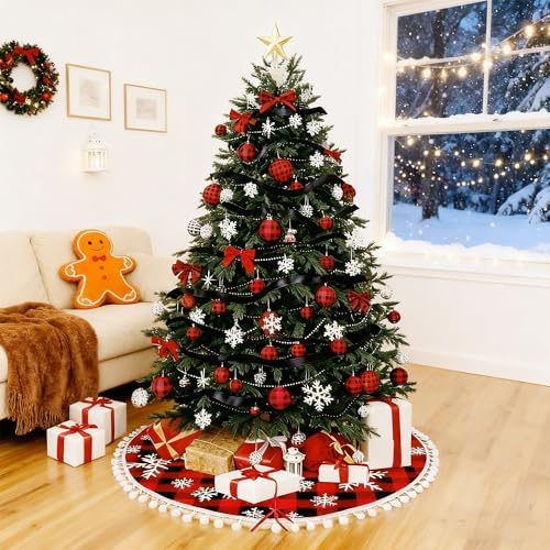 36 inch Christmas Tree Skirt Red and Black Buffalo Plaid Tree Skirt - Image 6