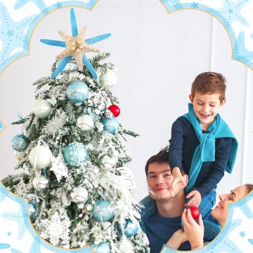Soulchen Christmas Starfish Tree Topper Coastal Christmas Tree Decor 8.3 Inch Beach Starfish Treetop Decoration Blue and White Coastal Xmas Treetop Ornament for Sea Beach Themed Xmas Home Decor - Image 4