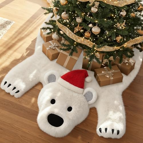 48Inch White Faux Fur Polar Bear Christmas Tree Skirt for Xmas Home Decor - Image 3