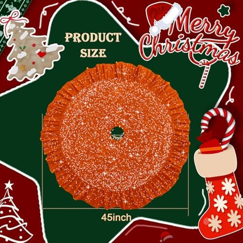 Orange Christmas Tree Skirt 45 Inches Ruffle Fall Tree Skirt - Image 3