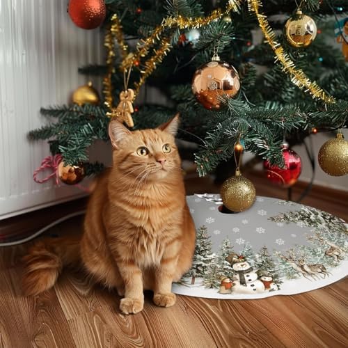 Snowman Christmas Tree Skirt 36 Inch Reindeer Snowflakes Xmas Tree Decorations for Winter Holiday Party Home Decor Indoor Outdoor Ornaments - Image 5