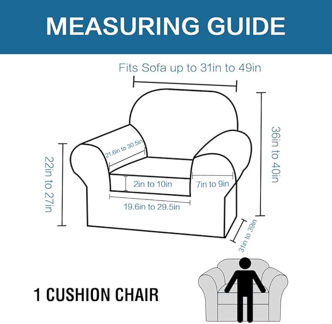 H.VERSAILTEX Rich Velvet Stretch 2 Piece Cover Chair Slipcover Sofa Cover Furniture Protector Couch Soft with Elastic Bottom Chair Couch Cover with Arms Width Up to 49 Inch(Chair,Grey)