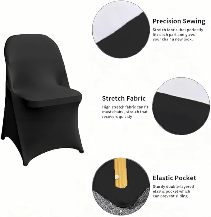 30 Pcs Black Folding Chair Cover Washable Removable Universal Fitted Chair Cover Protector for Wedding Party Banquet Holidays Celebration Decoration Chair Covers