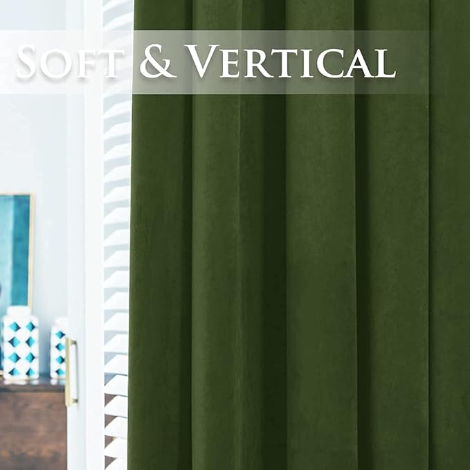 StangH Moss Green Velvet Curtains 120 inches Long - Grommet Design Blackout Thermal Insulated Curtain Panels Holiday Decorative Backdrops for Dining/Farmhouse/Parlor, W52 x L120, 2 Panels