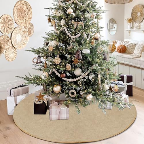 Burlap Fall Christmas Tree Skirt, 48'' Large Jute Linen Tree Decorations - Image 6