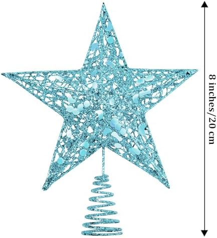 URATOT Glittered Christmas Tree Topper Metal Christmas Treetop Hallow Wire Star Topper for Christmas Home Decoration (8 inches, Blue) - Image 2