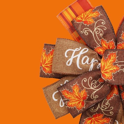 2 Pack Large Fall Wreath Bow 20x11 Inch, Wired Thanksgiving Tree Topper Bow - Image 4
