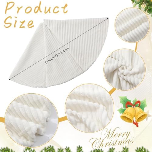 60 Inch Large Faux Fur White Christmas Tree Skirt for 6ft to 9ft Tree with Stripe Textured Pattern Soft Beige Boho Luxury Xmas Trees Decorations for Party Home Decor - Image 2