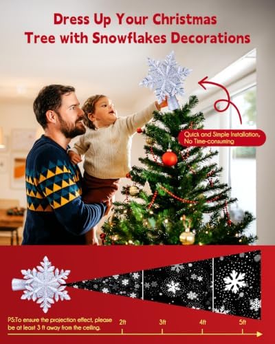 Christmas Snow Tree Topper with Built-in Led Snowflake Projector Lights - Image 5