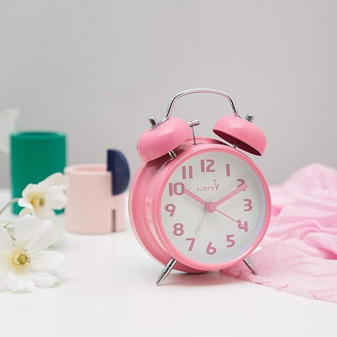 FLOITTUY {Loud Alarm for Deep Sleepers) 4'' Twin Bell Alarm Clock with Backlight for Bedroom and Home Decoration(Pink) - Image 2