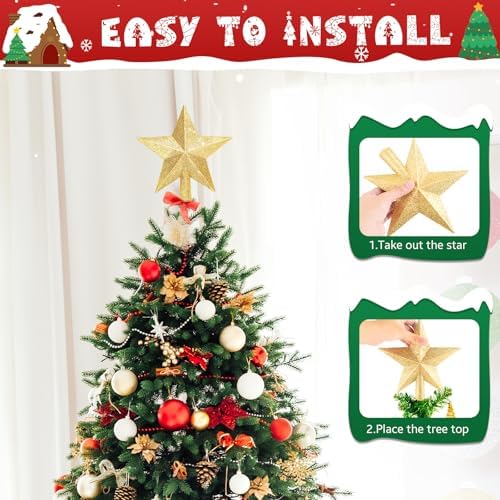 Glitter Christmas Star Tree Topper for Holiday Decorations, Christmas Tree Decoration for Holiday Ornament and Home Decor, Shatterproof Tree Toppers for Party Indoor ??? Outdoor-Gold 4 inch - Image 4