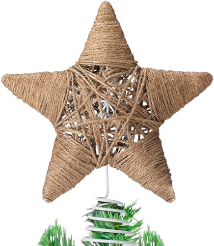 Gejoy Christmas Rustic Tree Topper 9.7 Inch Woven Jute Star Boho by Unknown