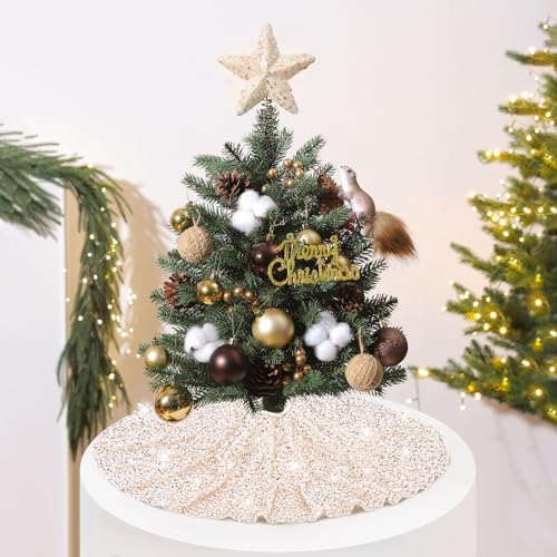 Champagne Gold Christmas Tree Skirt 24 Inches Small Tree Skirt Velvet Sequin Tree Skirt for Christmas Tree Mat Decorations - Image 2