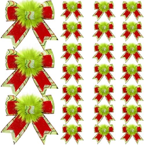 Knitgrip 24 Pcs Christmas Bows Lime Green Red Dots Fluffy Topper,Fresh by Knitgrip