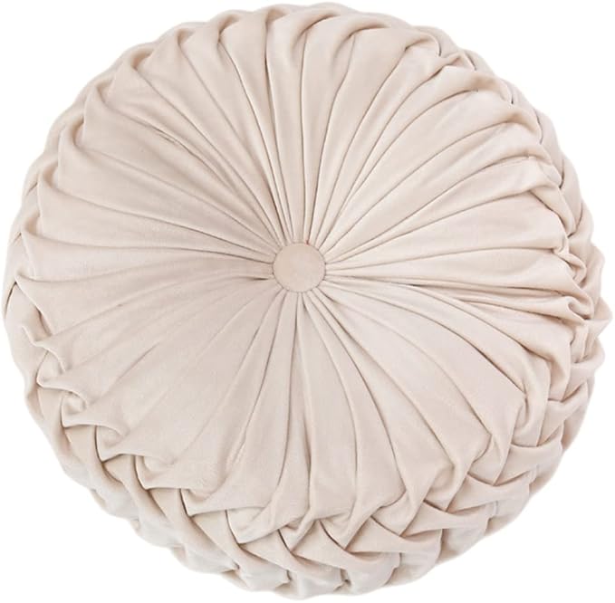 Baiyuruodie Round Velvet Pillow, Sofa Bed Bedroom Decorative Throw Pillow (38cm, Creamy-White)