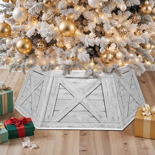 OurWarm Christmas Tree Collar Hexagon Christmas Tree Ring, 28" Fabric Collapsible Trees Skirt, Rustic Double-Sided Christmas Trees Box Base for Home Festive Xmas Decorations by OurWarm