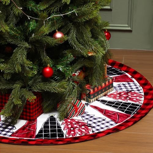 Blosssound Christmas Tree Skirt Buffalo Plaid,48 Inch,Grid,Red Black - Image 5