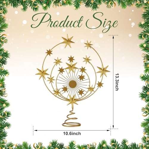 Gejoy Celestial Gold Metal Tree Topper, 10 Inch Christmas Holiday Decor - Image 2