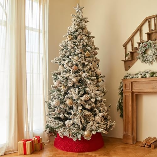 Noiclub Christmas Tree Collar, Adjusted Christmas Tree Base Cover for Artificial Trees, Knit Red Rustic Farmhouse Xmas Tree Ring Skirt for 6ft 6.5 ft 7ft 7.5ft Tree - Image 7