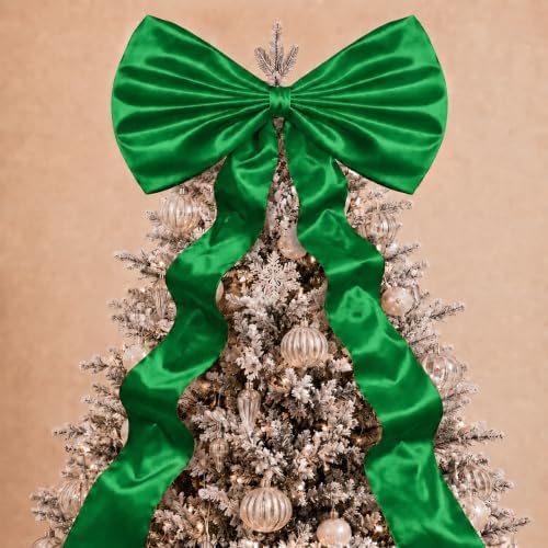 Daifunli 20 x 47 Inches Giant Satin Bow Christmas Tree Topper,Green by Huiinen