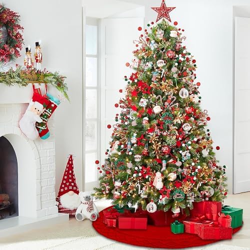 YUJUN 48 in Red Christmas Knitted Tree Skirt for Xmas Home Decoration - Image 5