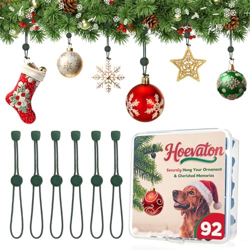 92 PCS Adjustable Christmas Ornament Hooks, Hoevaton Non-Slip Hanger Hooks for Hanging Small & Large Heavy Ornaments, Xmas Ornament Hanging Hooks for Holiday Tree Decorations (Green, 92 Count) by Unknown