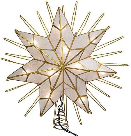 Kurt Adler 12" 7-Point Natural Capiz Lighted Tree Topper | Christmas Tree Star Topper | Gold Tree Topper Star with Lights | Light Up Star Christmas Tree Topper w/Wire Rays Accent (12 Inches, Gold) - Image 2
