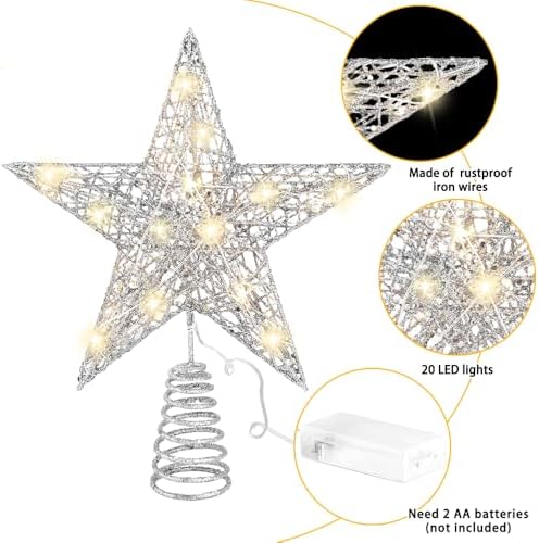 DULEFUN 11.8?€??€? Silvery Christmas Tree Topper Star Treetop with 20 LED - Image 3