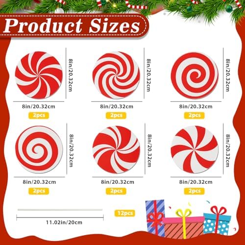 12Pcs Large Candy Christmas Tree Decorations Peppermint Lollipop Christmas Picks for Tree, 7.87" Red and White Candy Ornaments, Plastic Candyland Tree Topper for Xmas Holiday Party Vase Decor - Image 3