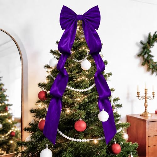 Big Purple Bow, Christmas Decorations, Velvet Christmas Tree Topper Bow, 52 x16 Inch, Giant Christmas Bow Decorations for Tree, Wedding, Birthday, Wreath, Door, Wall Decor (Dark Purple) by AERORIBOWEnjoyEveryDay
