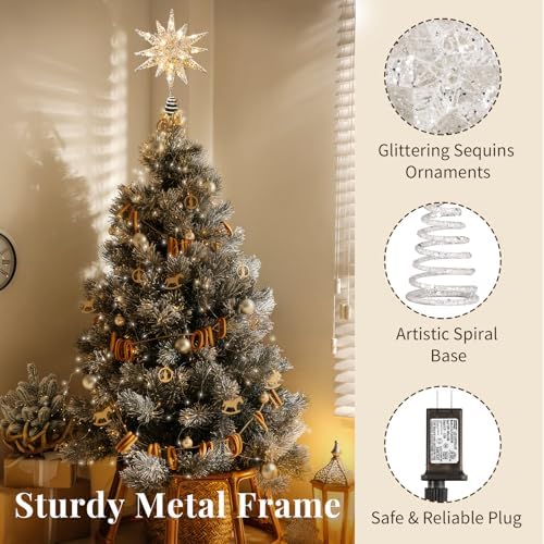Lewondr Christmas Tree Topper, Plug 3D Starburst Lighted Star Tree Topper - Image 3
