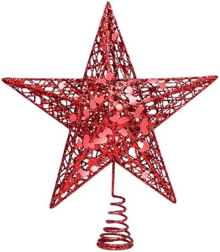 URATOT Glittered Christmas Tree Topper Metal Christmas Treetop Hallow Wire Star Topper for Christmas Home Decoration (8 inches, Red) by URATOT