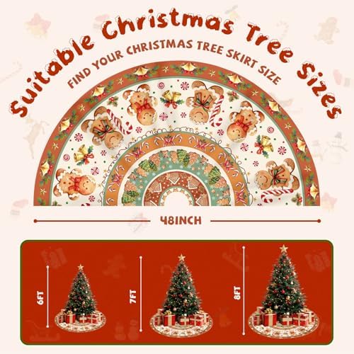 Christmas Tree Skirt with LED Lights, 48 Inch Christmas Skirt Tree Decoration with Gingerbread Man, Christmas Trees Mat for Under Trees Holiday Party Indoor Decorations, Gift for Women Wife Mom - Image 4