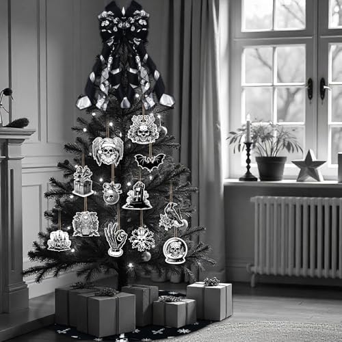 48 Inch Gothic Christmas Tree Skirt Spooky Skeletons Hanging Ornaments - Image 5