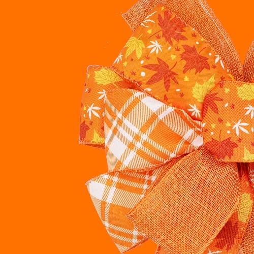 2 Pack Large Fall Wreath Bow 20x11 Inch, Wired Thanksgiving Tree Topper Bow - Image 4
