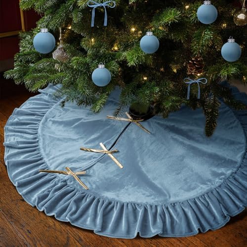 Velvet Christmas Tree Skirt, 48 Inches, Bow Style, Haze Light Blue, and its size attribute value changed to 48 Inches by Vertintong