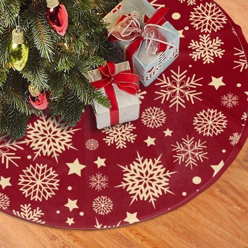 Red and Gold Christmas Tree Skirt 30" for Xmas Halloween New Year Holiday Party Home Tree Mat Decor Ornaments Decoration - Image 3