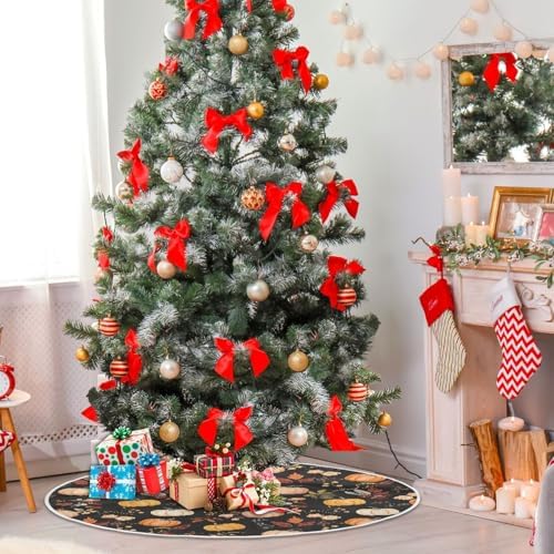 Fall Autumn Harvest Tree Skirt 36", Autumn Orange Pumpkins Flowers Leave Christmas Xmas Tree Skirts Floor Door Mat Round Pad for Thanksgiving Festival Party Indoor Outdoor Home Decor - Image 4