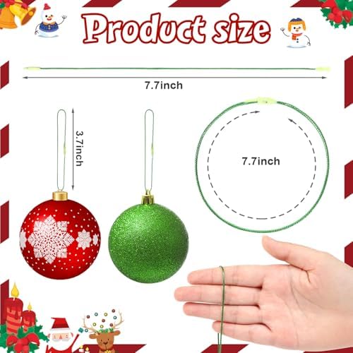 JUNEBRUSHS 600Pcs Christmas Ornament Hooks, Ornament Hangers with Snap Ornament String for Christmas Tree Holiday Party Hanging Decorations Ropes Easy and Fast Locking (Green) - Image 2