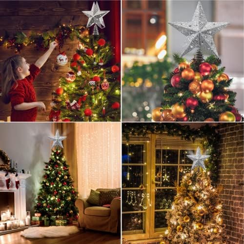 IPOW LED Snowflake Projector Star Christmas Tree Topper, 11.3 Inch Silver Glittered Star Treetop Lighted Rotating Snow Flake for Christmas New Year Holiday Decoration, Night Light Projector for Kids - Image 4
