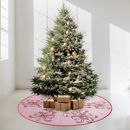 Christmas Tree Skirt Pink Tree Skirts Candy Cane Decorations Xmas Tree Skirt Tree Mat 15 Inch Winter Christmas Decor for Home - Image 4