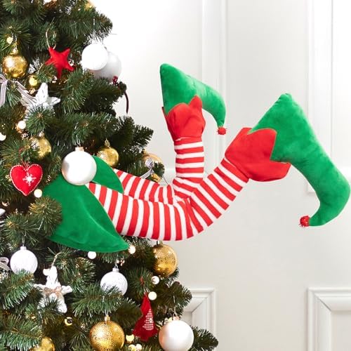 Geefuun 23?€? Christmas Elf Stuffed Legs Stuck Tree Topper Decorations -Xmas Holiday Indoor Outdoor Decor Party Ornaments and Decorations by Geefuun