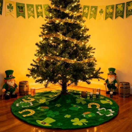 YEAHOME Valentines Day Decorations for Tree Skirt, 36" Love Heart Pattern Tree Skirts for Valentines Day Decor, Double-Sided St Patricks Day Clover Tree Skirt for Holiday Party Decorations - Image 6