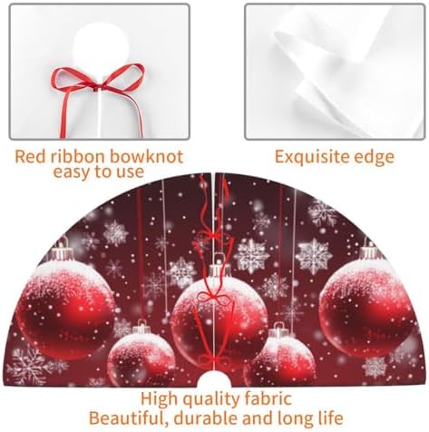 Christmas Tree Skirt Red Ball Christmas Pattern Xmas Soft Polyester Holiday Tree Base Cover, Decorative Xmas Tree Mat 36 Inch for Home, School, Office - Image 3