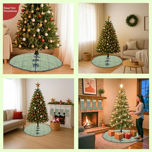 Ridhi Basil Green Hand Block Print Cotton Christmas Tree Skirt 70 Inch - Image 6