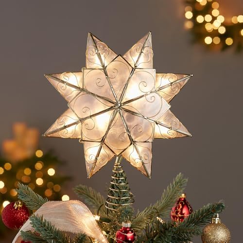 Kurt Adler Indoor 10 Light 8-Point Capiz Star Treetop with Arabesque Decoration - Image 2