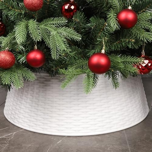 Blissun Christmas Tree Ring, 28.5" Plastic Christmas Tree Collar, Christmas Tree Skirt for Artificial Christmas Trees Decoration (Extra Large, White) - Image 5