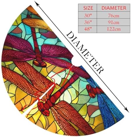 Christmas Tree Skirt, Summer Colorful Dragonfly Xmas Large Tree Mat, New Year Festive Holiday Party Decorations 30" inches - Image 2