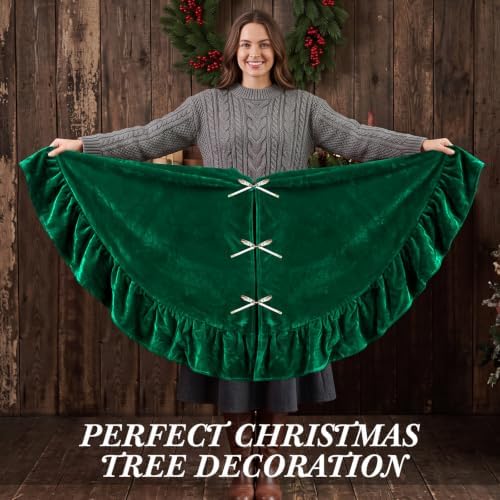 60 Inches Velvet Christmas Tree Skirt Decorations Green Luxury Xmas Fur Plush Skirts for Merry Christmas Party Rustic Vintage Holiday Home Winter - Image 6
